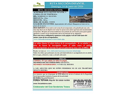 RUTA SECCIÓN INFANTIL. CLUB SENDERISTA DE TOTANA. COLLADO MANGUETA