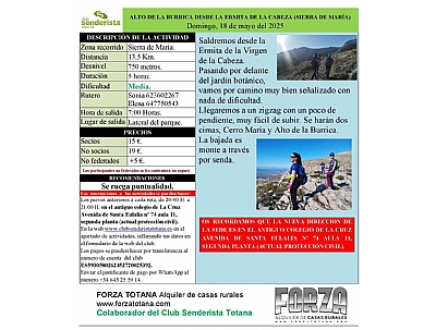 RUTA SENDERISTA : ALTO DE LA BURRICA DESDE LA ERMITA DE LA CABEZA (SIERRA MARÍA) RUTA SENDERISTA : ALTO DE LA BURRICA DESDE LA ERMITA DE LA CABEZA (SIERRA MARÍA)